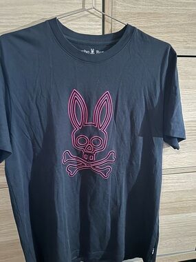 Psycho Bunny Black Tee with Pink Neon Logo